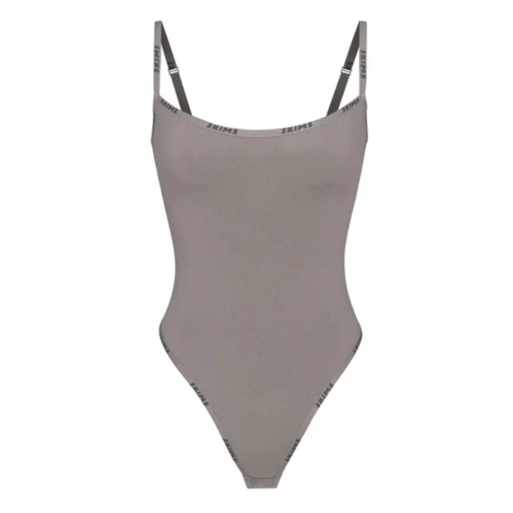 SKIMS Cotton Logo Bodysuit in Smoke